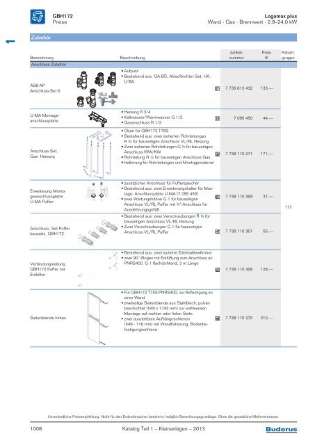 Buderus Gesamt-Preisliste und Rabattliste Katalog Teil 1 - Heizungs ...