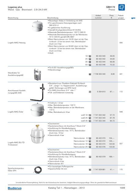 Buderus Gesamt-Preisliste und Rabattliste Katalog Teil 1 - Heizungs ...