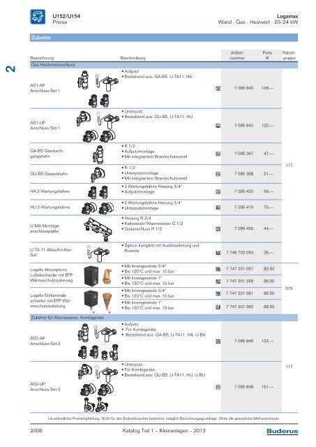 Buderus Gesamt-Preisliste und Rabattliste Katalog Teil 1 - Heizungs ...