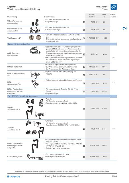 Buderus Gesamt-Preisliste und Rabattliste Katalog Teil 1 - Heizungs ...