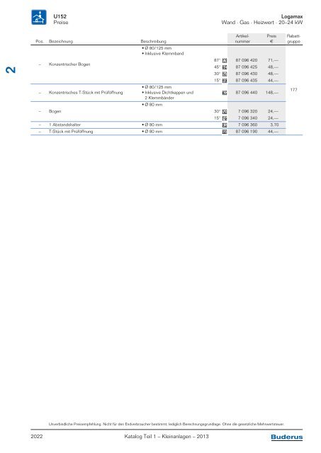 Buderus Gesamt-Preisliste und Rabattliste Katalog Teil 1 - Heizungs ...