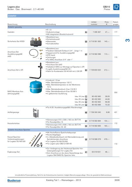 Buderus Gesamt-Preisliste und Rabattliste Katalog Teil 1 - Heizungs ...