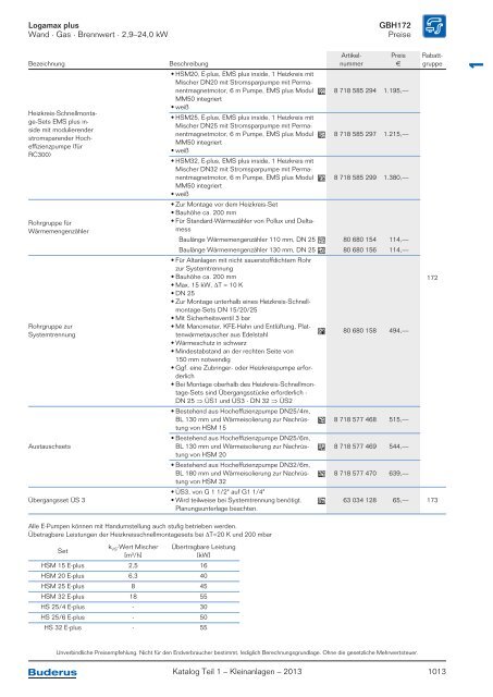 Buderus Gesamt-Preisliste und Rabattliste Katalog Teil 1 - Heizungs ...