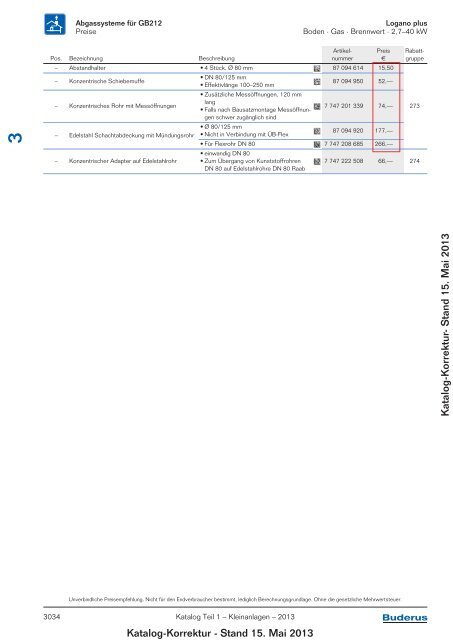 Buderus Gesamt-Preisliste und Rabattliste Katalog Teil 1 - Heizungs ...