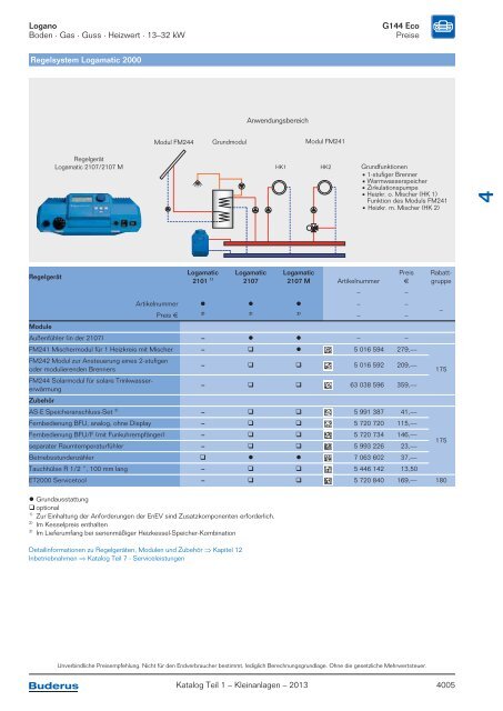 Buderus Gesamt-Preisliste und Rabattliste Katalog Teil 1 - Heizungs ...