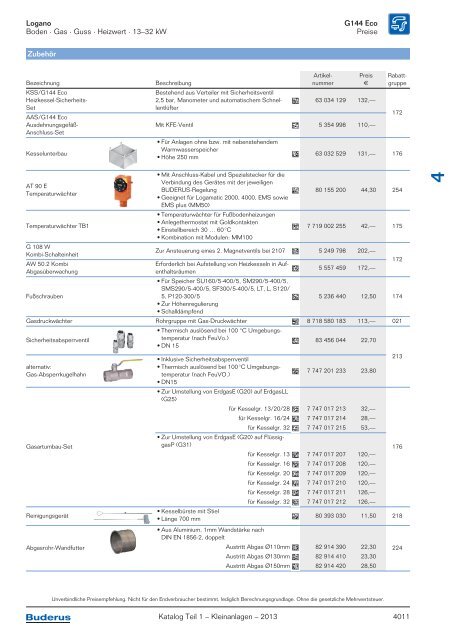 Buderus Gesamt-Preisliste und Rabattliste Katalog Teil 1 - Heizungs ...