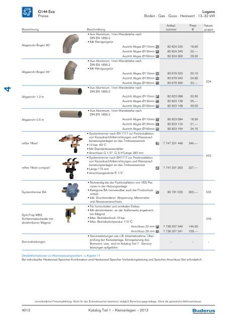 Buderus Gesamt-Preisliste und Rabattliste Katalog Teil 1 - Heizungs ...