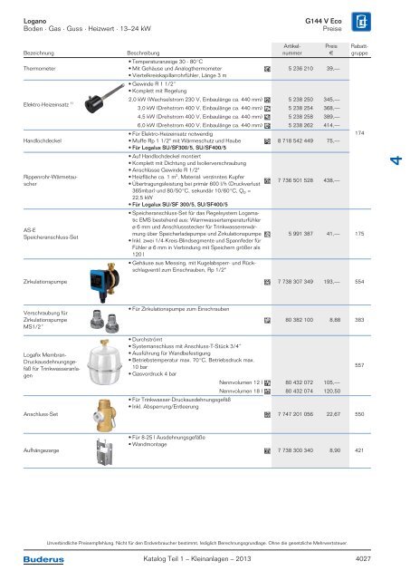 Buderus Gesamt-Preisliste und Rabattliste Katalog Teil 1 - Heizungs ...