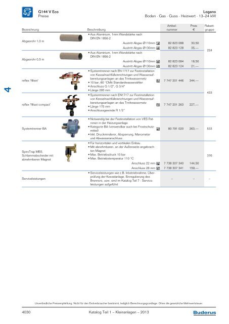 Buderus Gesamt-Preisliste und Rabattliste Katalog Teil 1 - Heizungs ...