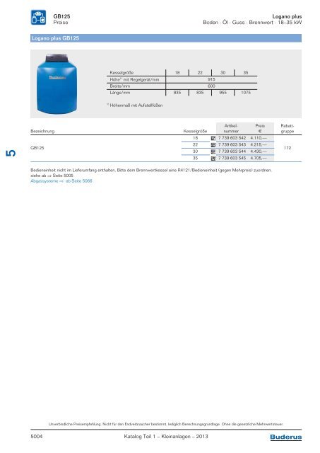 Buderus Gesamt-Preisliste und Rabattliste Katalog Teil 1 - Heizungs ...