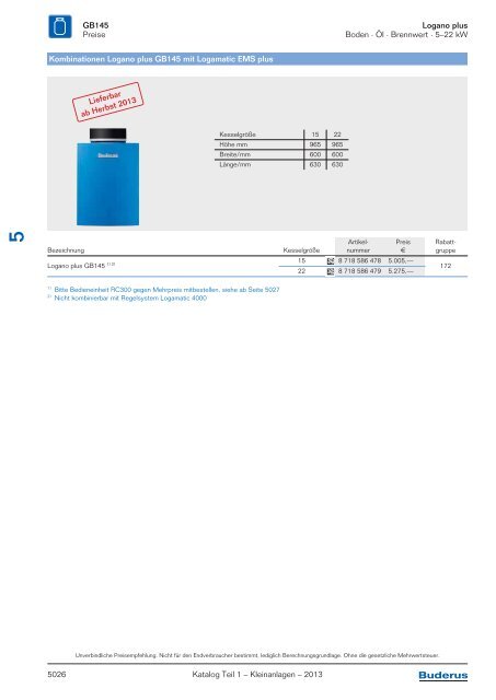 Buderus Gesamt-Preisliste und Rabattliste Katalog Teil 1 - Heizungs ...