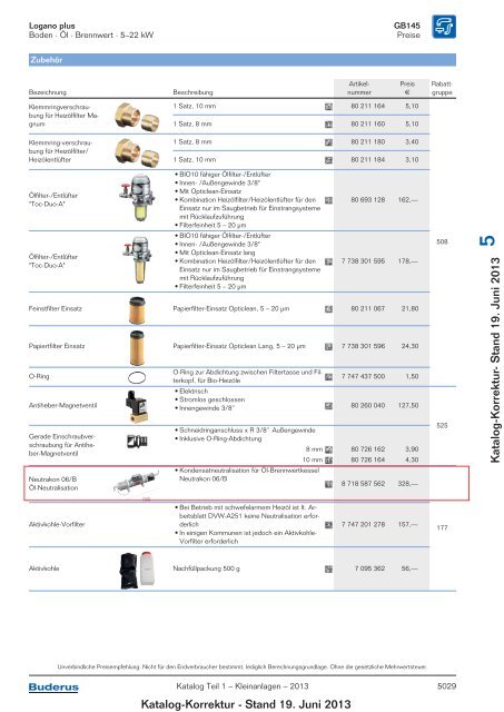 Buderus Gesamt-Preisliste und Rabattliste Katalog Teil 1 - Heizungs ...