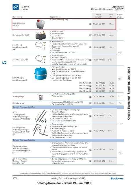 Buderus Gesamt-Preisliste und Rabattliste Katalog Teil 1 - Heizungs ...