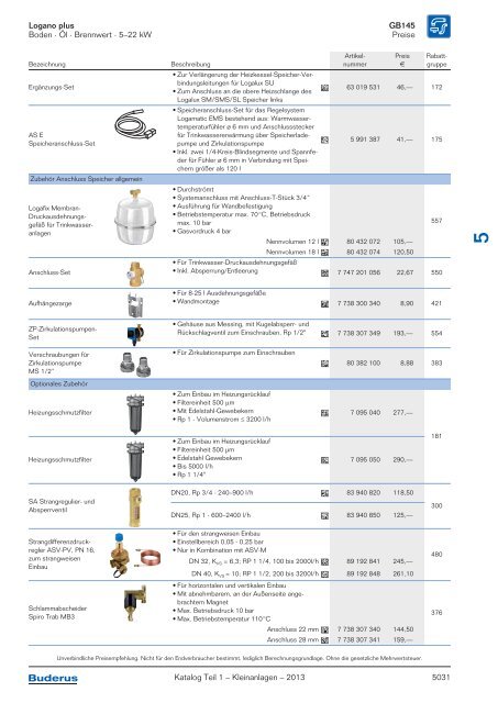 Buderus Gesamt-Preisliste und Rabattliste Katalog Teil 1 - Heizungs ...