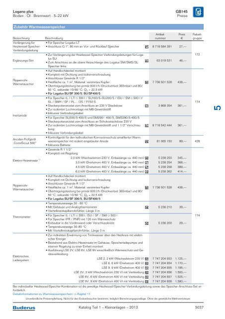 Buderus Gesamt-Preisliste und Rabattliste Katalog Teil 1 - Heizungs ...