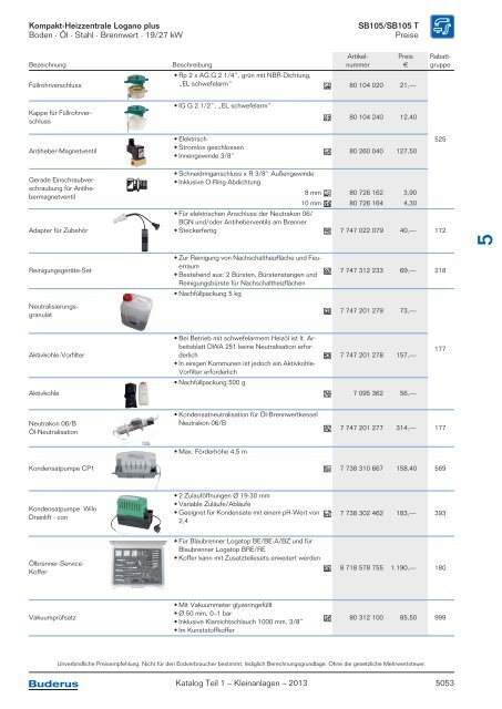 Buderus Gesamt-Preisliste und Rabattliste Katalog Teil 1 - Heizungs ...