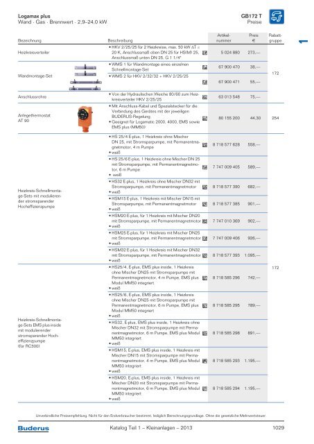 Buderus Gesamt-Preisliste und Rabattliste Katalog Teil 1 - Heizungs ...