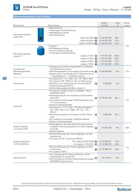 Buderus Gesamt-Preisliste und Rabattliste Katalog Teil 1 - Heizungs ...