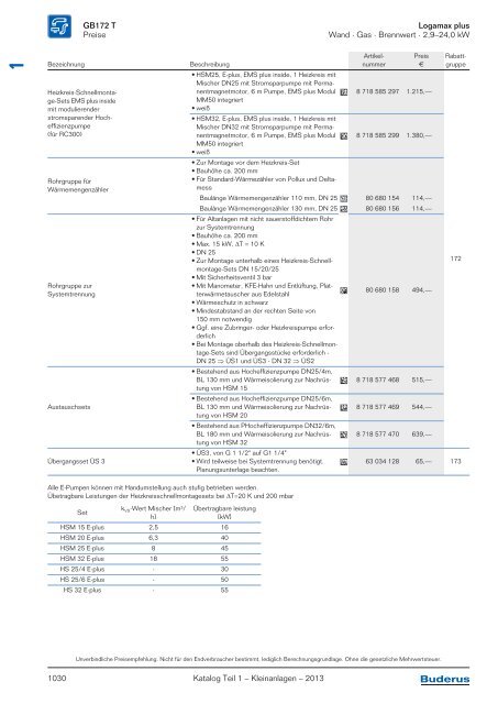 Buderus Gesamt-Preisliste und Rabattliste Katalog Teil 1 - Heizungs ...