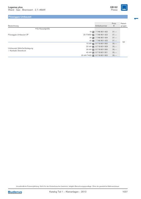 Buderus Gesamt-Preisliste und Rabattliste Katalog Teil 1 - Heizungs ...