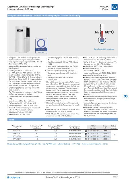 Buderus Gesamt-Preisliste und Rabattliste Katalog Teil 1 - Heizungs ...