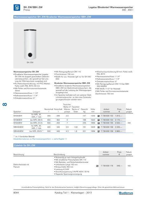 Buderus Gesamt-Preisliste und Rabattliste Katalog Teil 1 - Heizungs ...