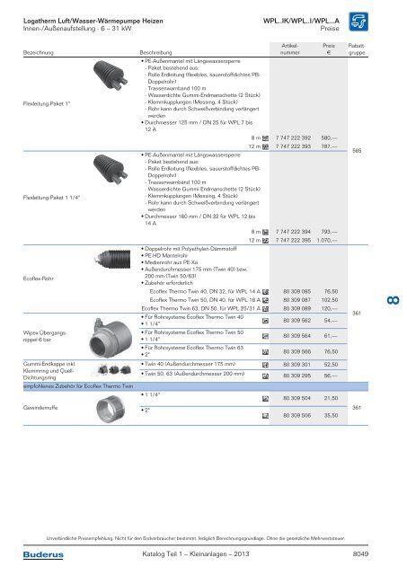 Buderus Gesamt-Preisliste und Rabattliste Katalog Teil 1 - Heizungs ...