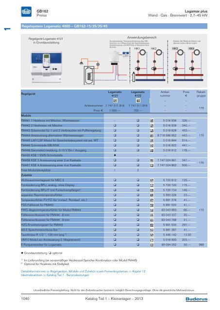 Buderus Gesamt-Preisliste und Rabattliste Katalog Teil 1 - Heizungs ...