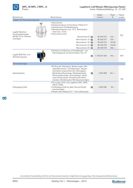 Buderus Gesamt-Preisliste und Rabattliste Katalog Teil 1 - Heizungs ...