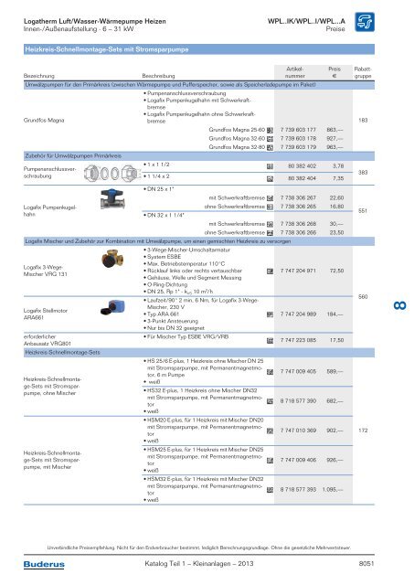 Buderus Gesamt-Preisliste und Rabattliste Katalog Teil 1 - Heizungs ...