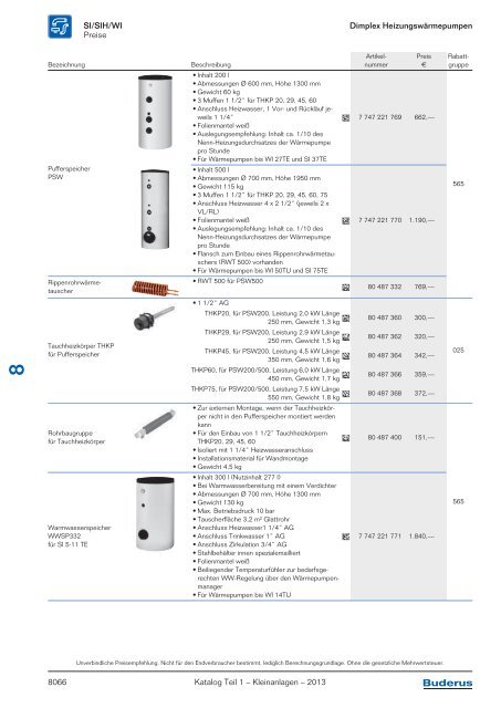 Buderus Gesamt-Preisliste und Rabattliste Katalog Teil 1 - Heizungs ...