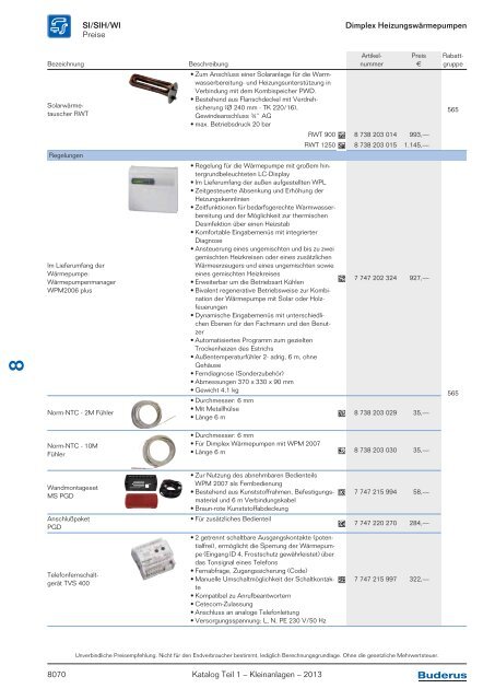 Buderus Gesamt-Preisliste und Rabattliste Katalog Teil 1 - Heizungs ...