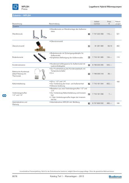 Buderus Gesamt-Preisliste und Rabattliste Katalog Teil 1 - Heizungs ...