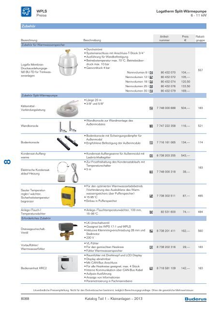 Buderus Gesamt-Preisliste und Rabattliste Katalog Teil 1 - Heizungs ...