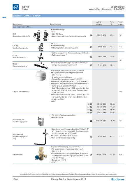 Buderus Gesamt-Preisliste und Rabattliste Katalog Teil 1 - Heizungs ...