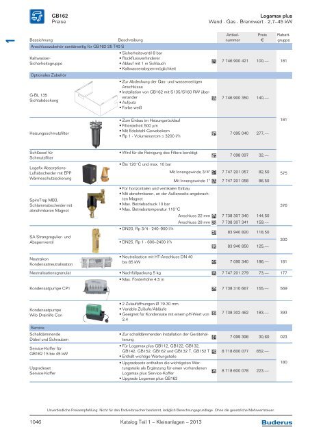 Buderus Gesamt-Preisliste und Rabattliste Katalog Teil 1 - Heizungs ...