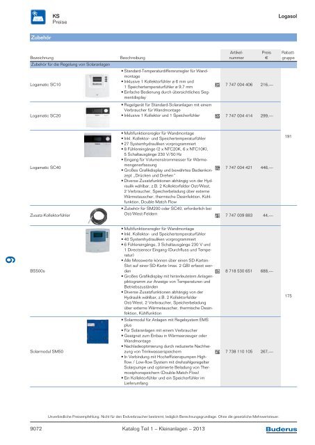 Buderus Gesamt-Preisliste und Rabattliste Katalog Teil 1 - Heizungs ...