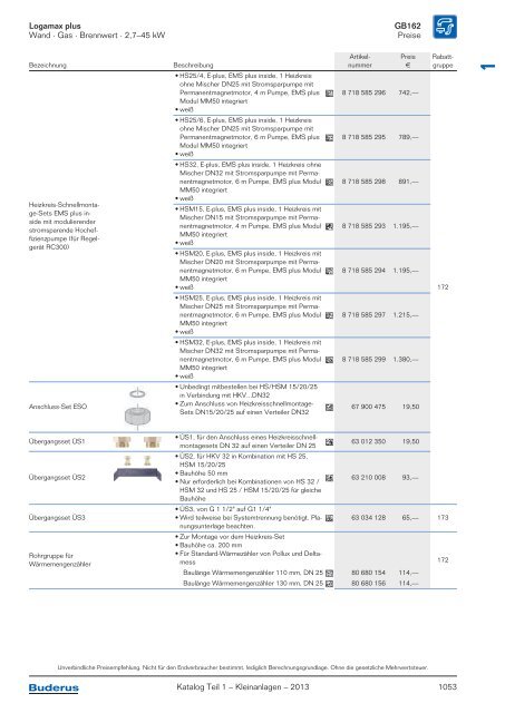 Buderus Gesamt-Preisliste und Rabattliste Katalog Teil 1 - Heizungs ...