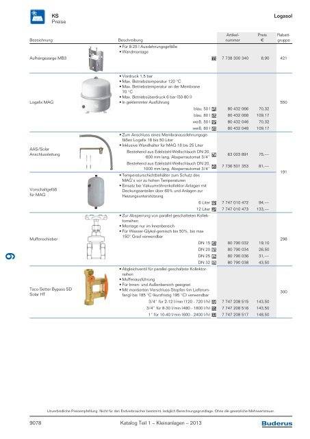 Buderus Gesamt-Preisliste und Rabattliste Katalog Teil 1 - Heizungs ...