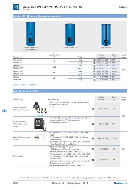 Buderus Gesamt-Preisliste und Rabattliste Katalog Teil 1 - Heizungs ...