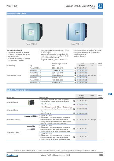 Buderus Gesamt-Preisliste und Rabattliste Katalog Teil 1 - Heizungs ...