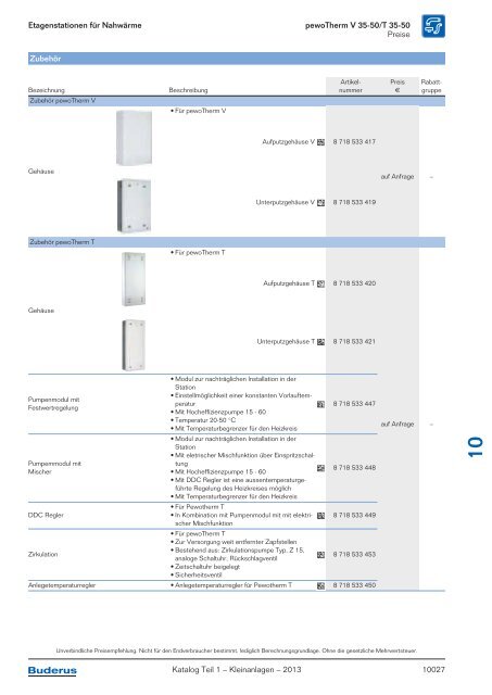 Buderus Gesamt-Preisliste und Rabattliste Katalog Teil 1 - Heizungs ...