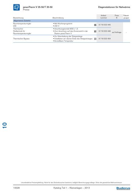 Buderus Gesamt-Preisliste und Rabattliste Katalog Teil 1 - Heizungs ...