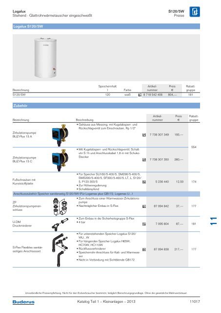 Buderus Gesamt-Preisliste und Rabattliste Katalog Teil 1 - Heizungs ...