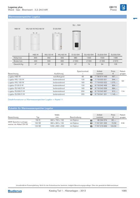 Buderus Gesamt-Preisliste und Rabattliste Katalog Teil 1 - Heizungs ...