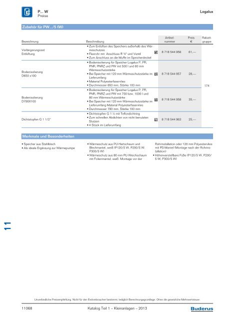 Buderus Gesamt-Preisliste und Rabattliste Katalog Teil 1 - Heizungs ...