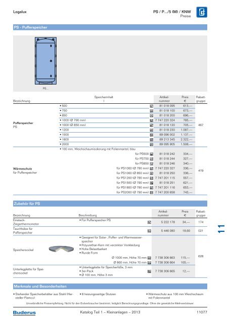 Buderus Gesamt-Preisliste und Rabattliste Katalog Teil 1 - Heizungs ...