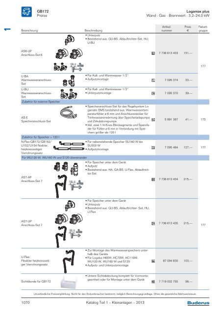 Buderus Gesamt-Preisliste und Rabattliste Katalog Teil 1 - Heizungs ...