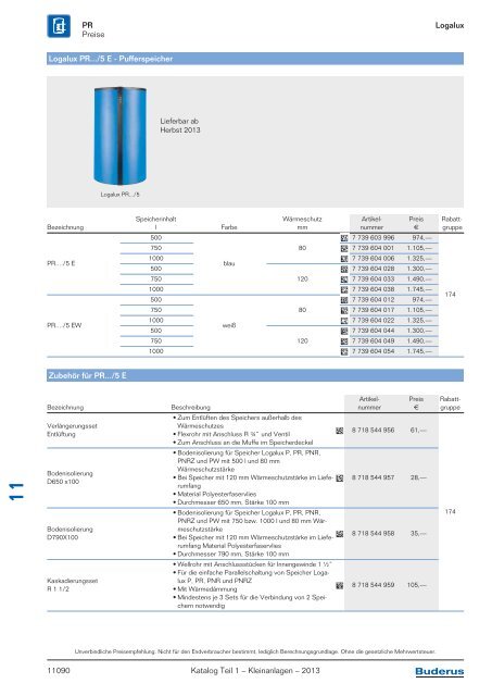 Buderus Gesamt-Preisliste und Rabattliste Katalog Teil 1 - Heizungs ...