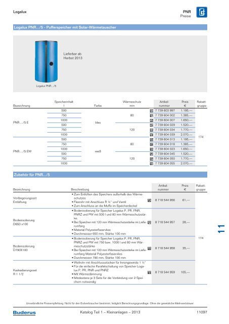 Buderus Gesamt-Preisliste und Rabattliste Katalog Teil 1 - Heizungs ...